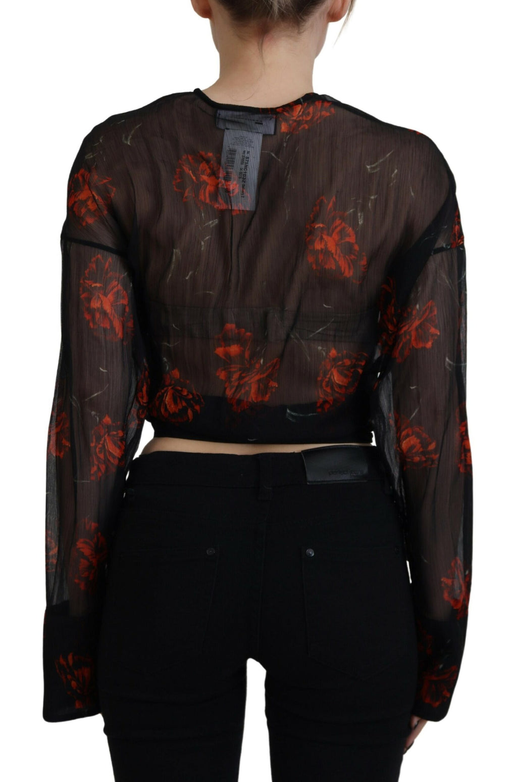 Haut cache-cœur court à manches longues noir imprimé floral Dsquared²
