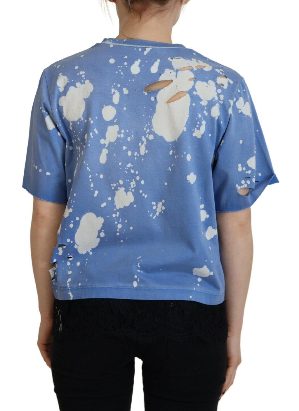 Dsquared² Blue Goth Gurl Print Black Lace Cotton Tee T-shirt