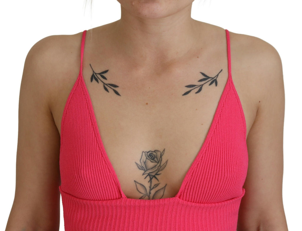 Dsquared² Pink Ribbed Knit Bra Cropped Spaghetti Strap Top