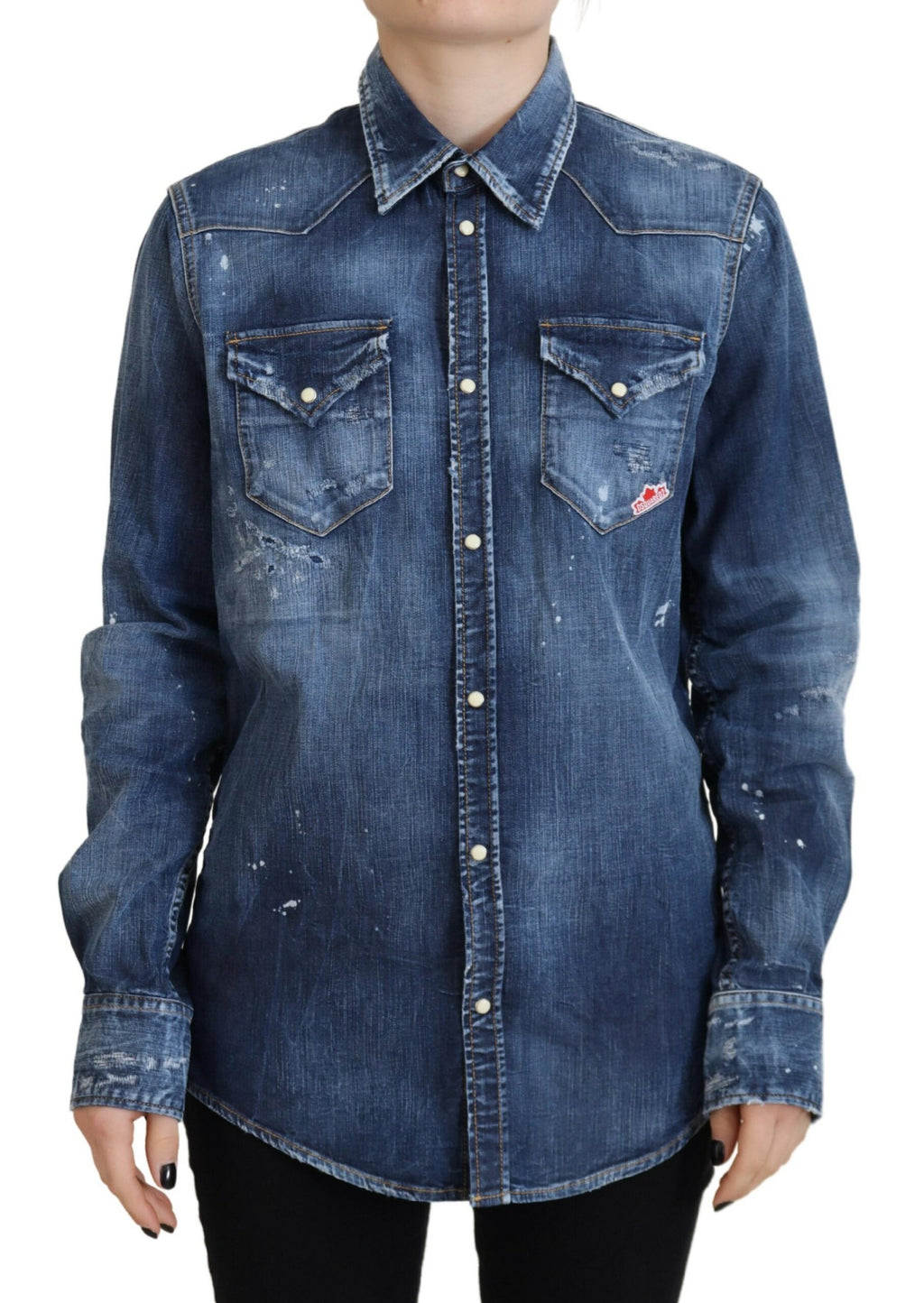 Chemise en jean Dsquared² en coton délavé bleu, col boutonné