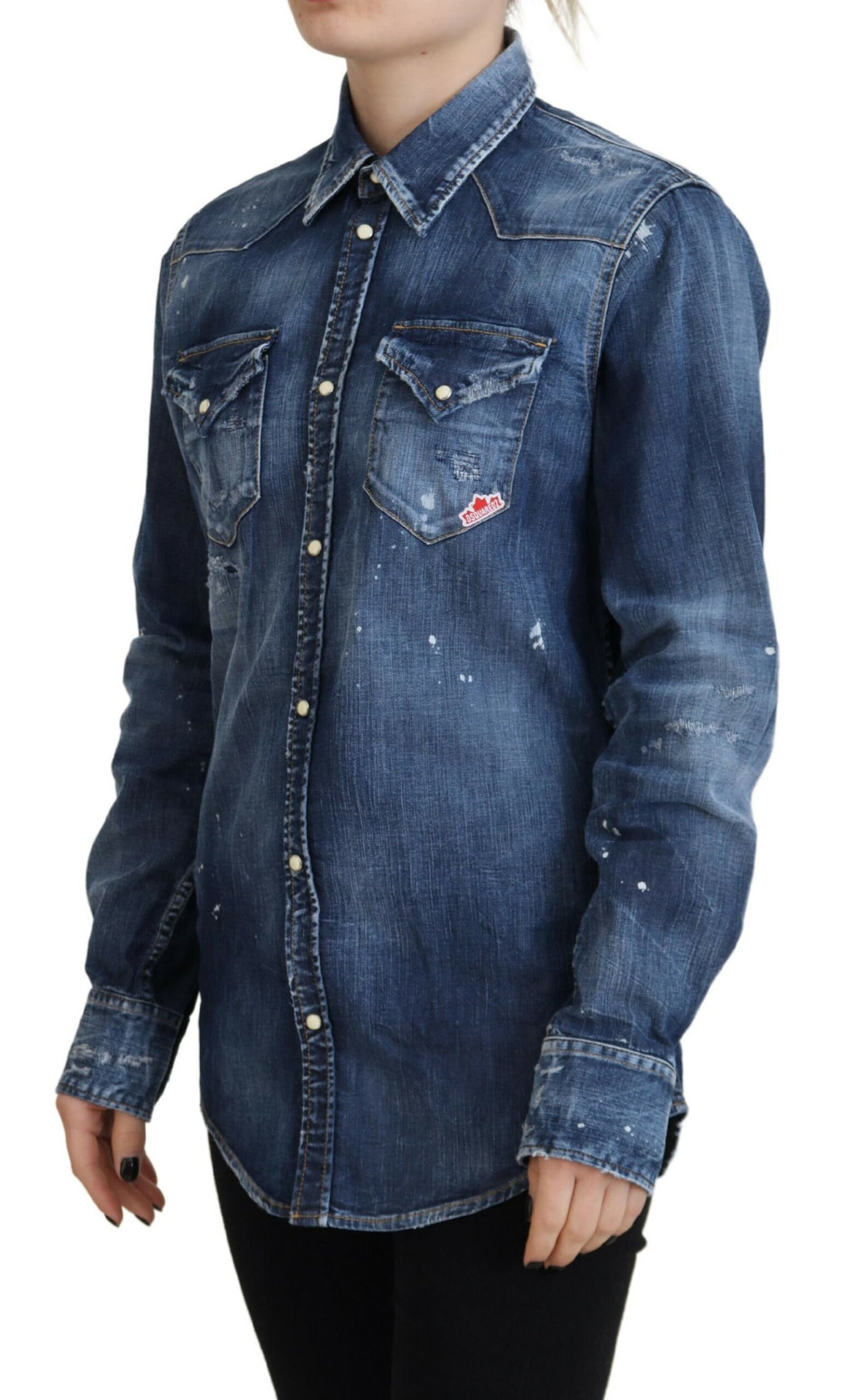Chemise en jean Dsquared² en coton délavé bleu, col boutonné