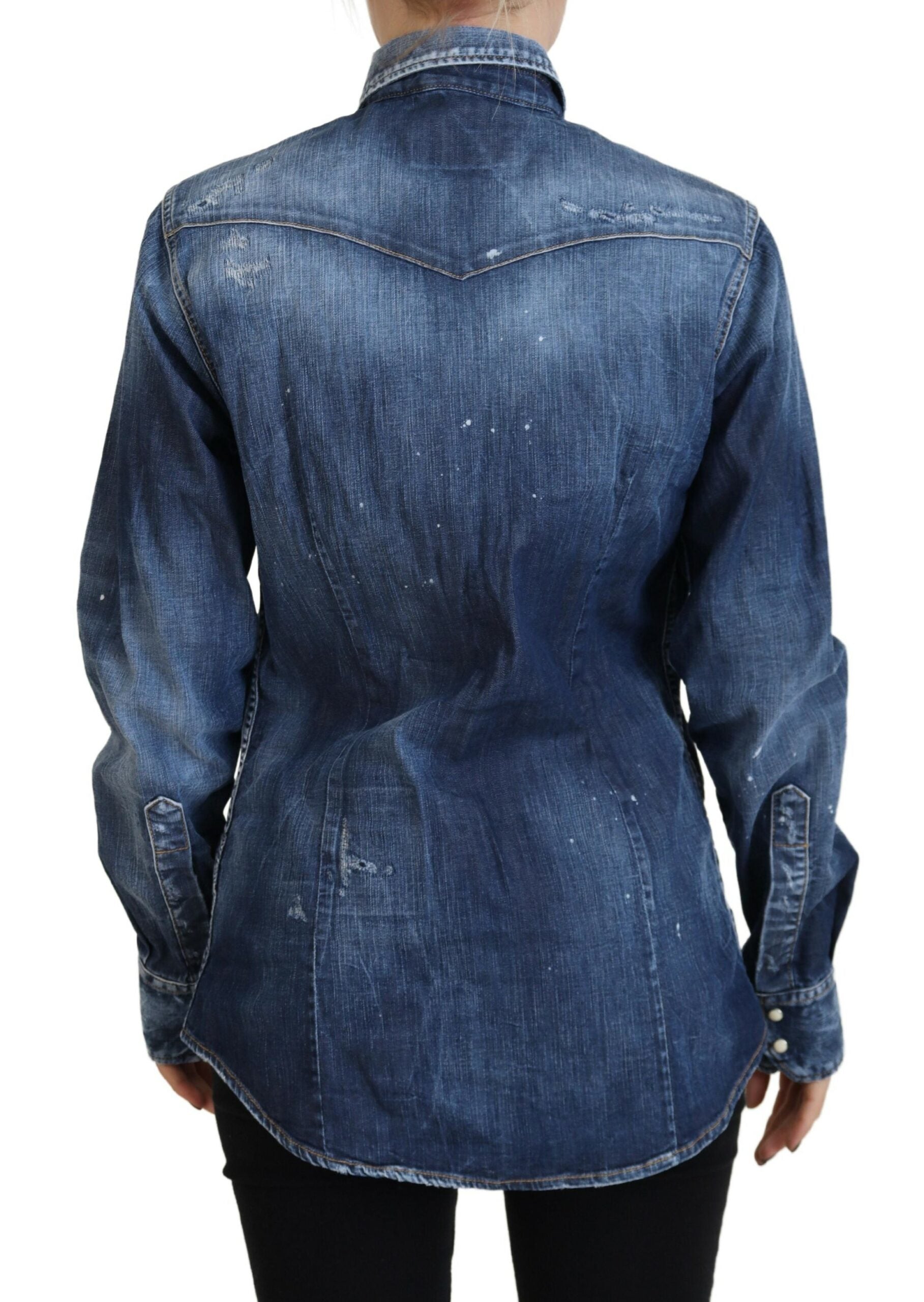 Chemise en jean Dsquared² en coton délavé bleu, col boutonné