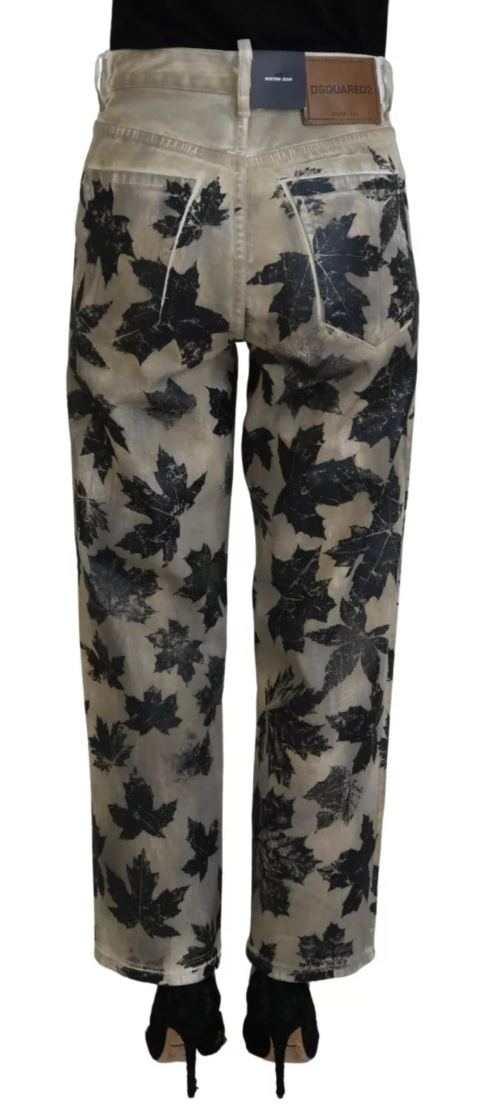 Dsquared² Beige Leaves High Waist Jeans Boston aus Baumwolle