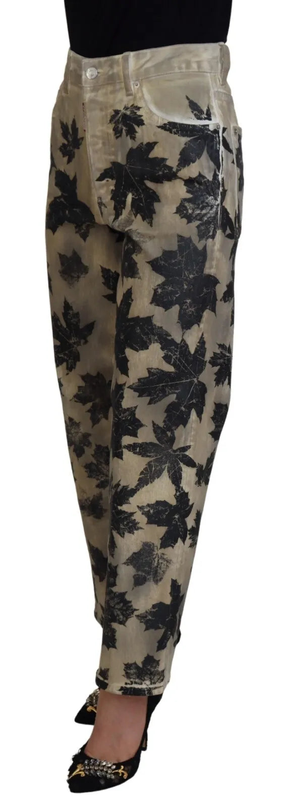 Dsquared² Beige Leaves High Waist Jeans Boston aus Baumwolle
