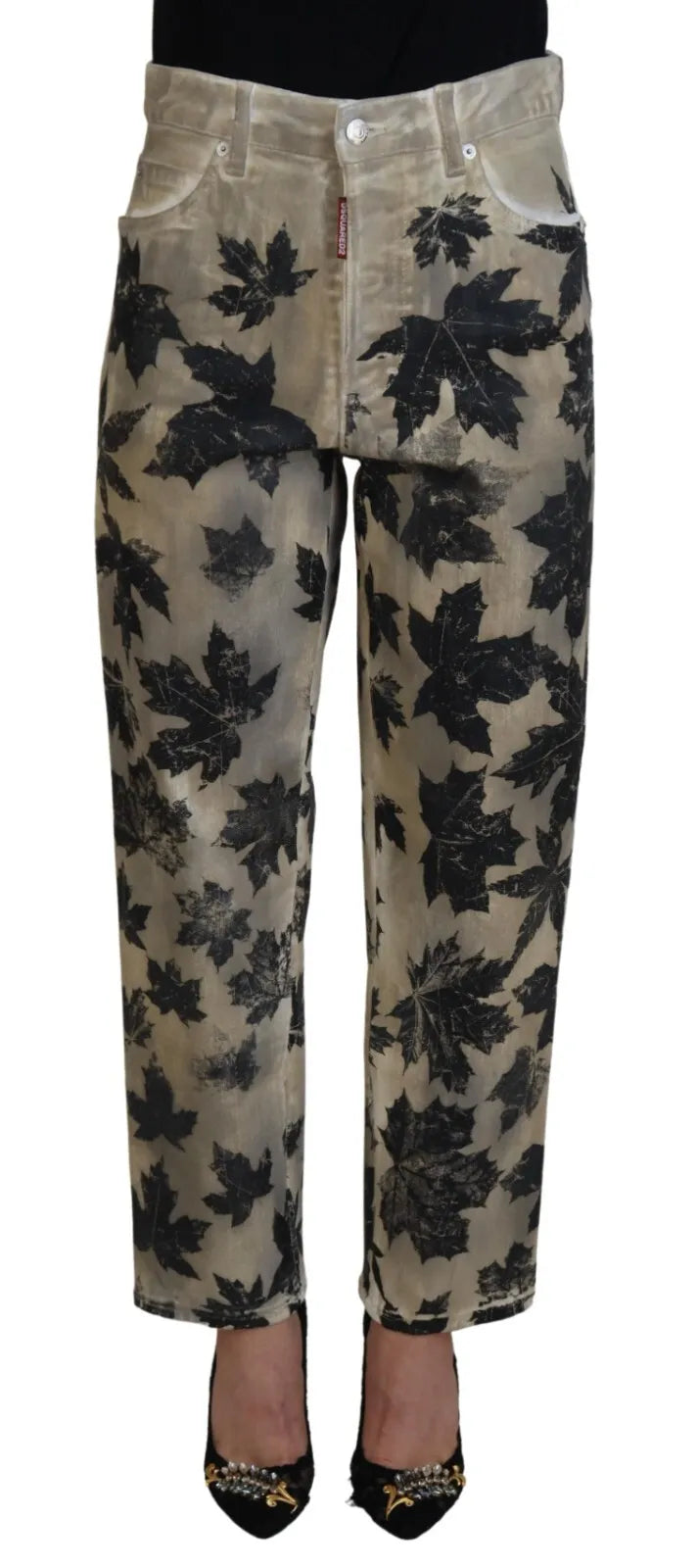 Dsquared² Beige Leaves High Waist Jeans Boston aus Baumwolle