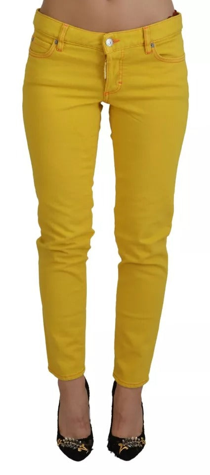 Jean denim Dsquared² Jennifer taille basse court en coton jaune