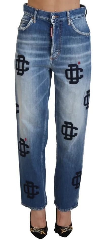 Dsquared² Jean Boston taille haute droit en denim délavé bleu