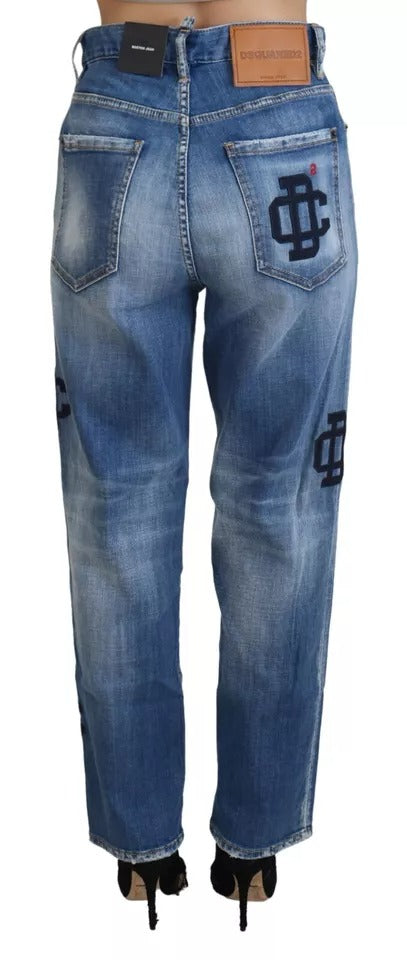 Dsquared² Jean Boston taille haute droit en denim délavé bleu