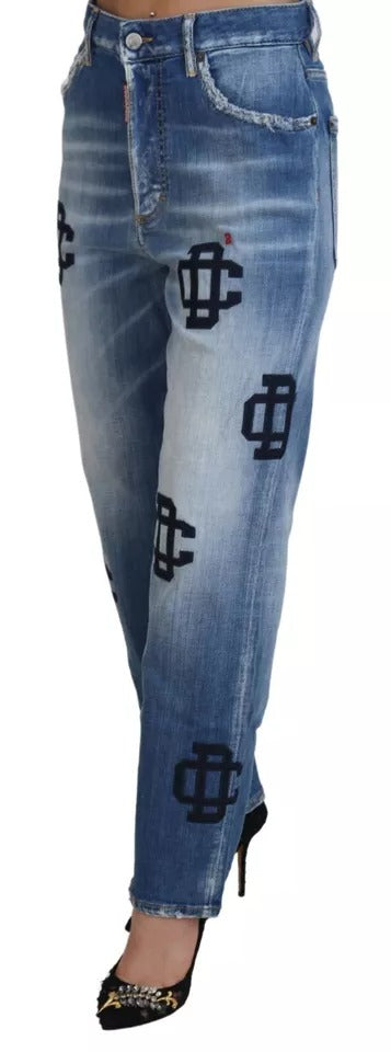 Dsquared² Jean Boston taille haute droit en denim délavé bleu