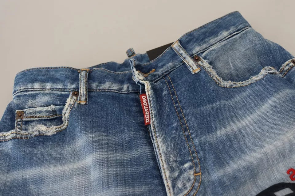 Dsquared² Jean Boston taille haute droit en denim délavé bleu