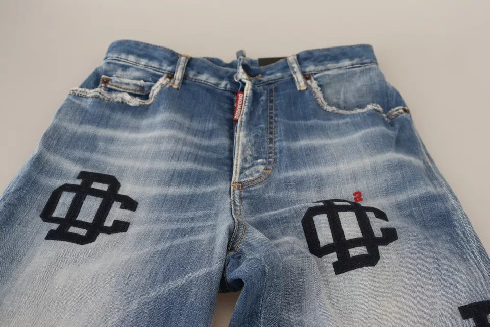 Dsquared² Jean Boston taille haute droit en denim délavé bleu
