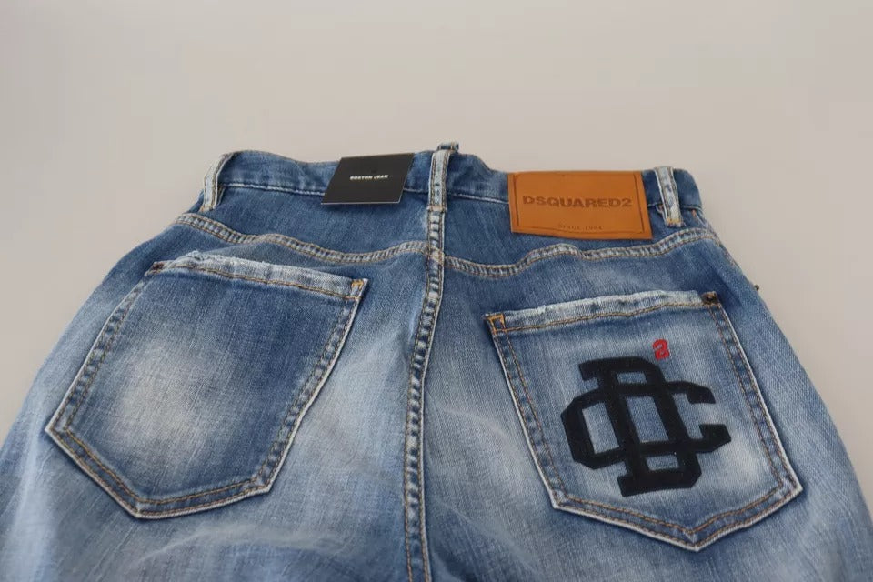 Dsquared² Jean Boston taille haute droit en denim délavé bleu