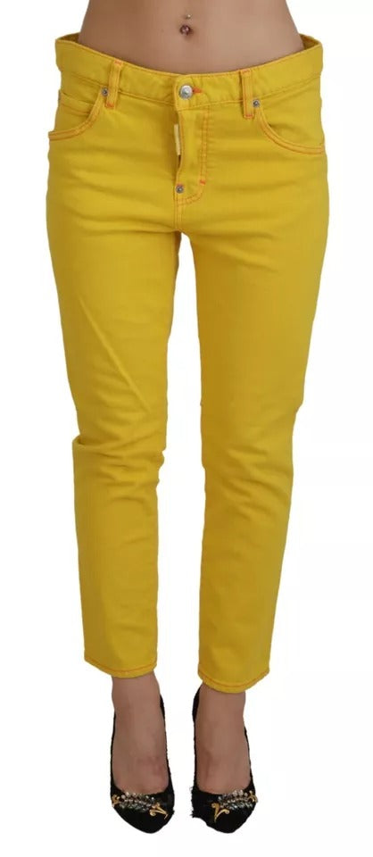 Jeans Cool Girl en denim de coton jaune taille basse raccourci Dsquared²