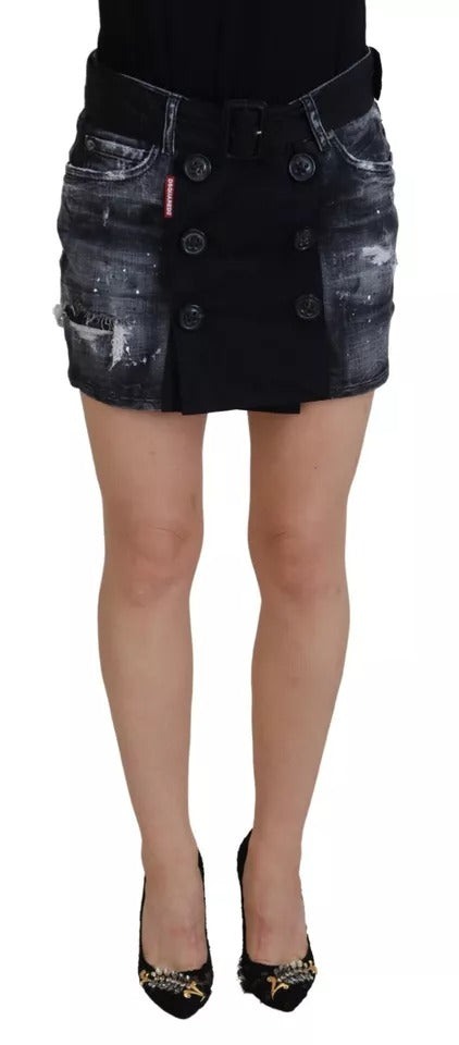 Mini-jupe en jean trapèze taille mi-haute Dsquared² noire vieillie
