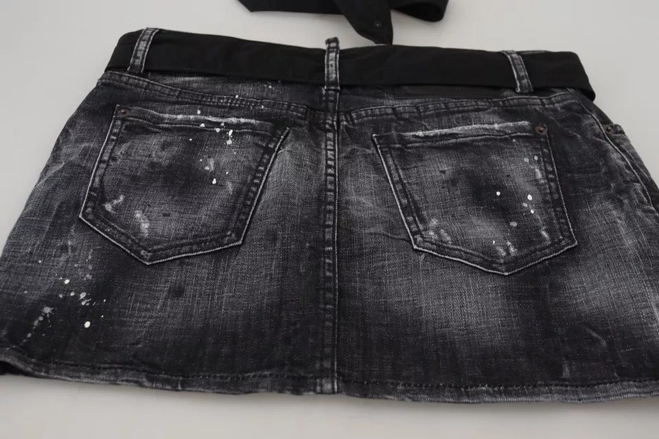 Mini-jupe en jean trapèze taille mi-haute Dsquared² noire vieillie