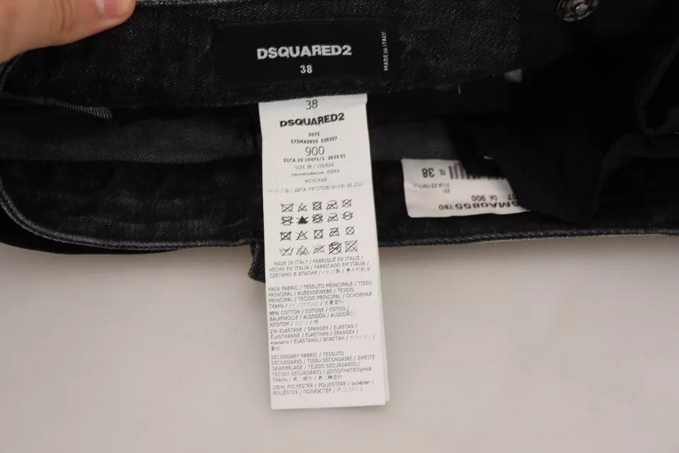 Mini-jupe en jean trapèze taille mi-haute Dsquared² noire vieillie