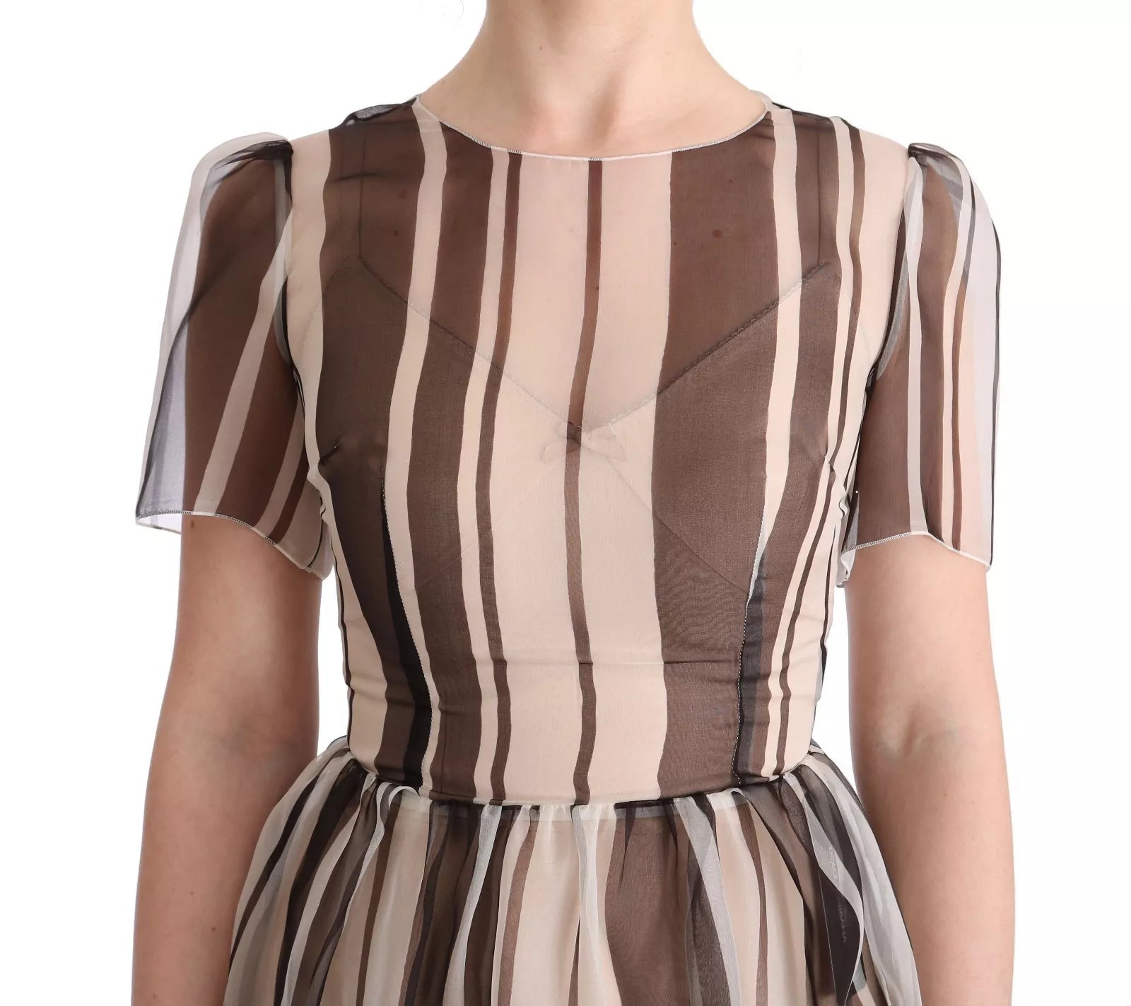 Robe fourreau en soie rayée beige et marron Dolce & Gabbana
