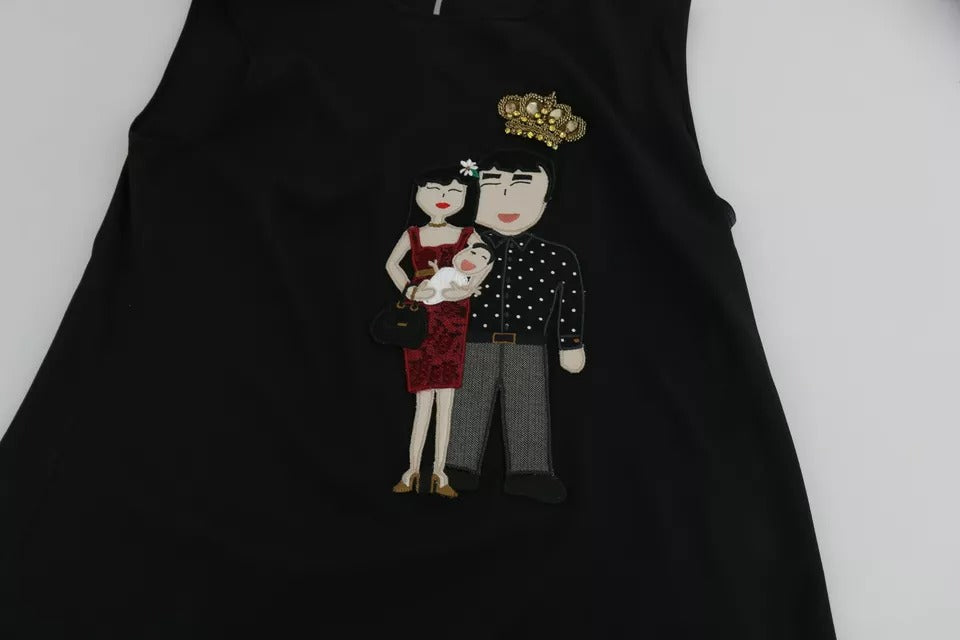 Top sans manches en soie noire avec cristaux DG Family Dolce & Gabbana