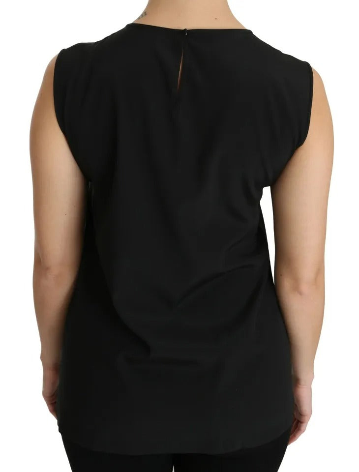 Top sans manches en soie noire avec cristaux DG Family Dolce & Gabbana