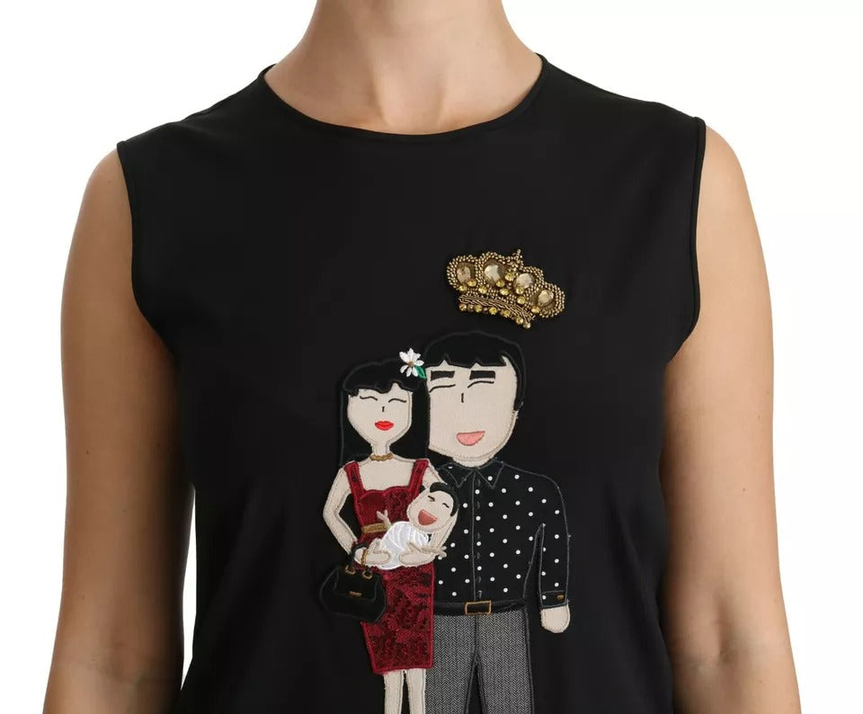 Top sans manches en soie noire avec cristaux DG Family Dolce & Gabbana