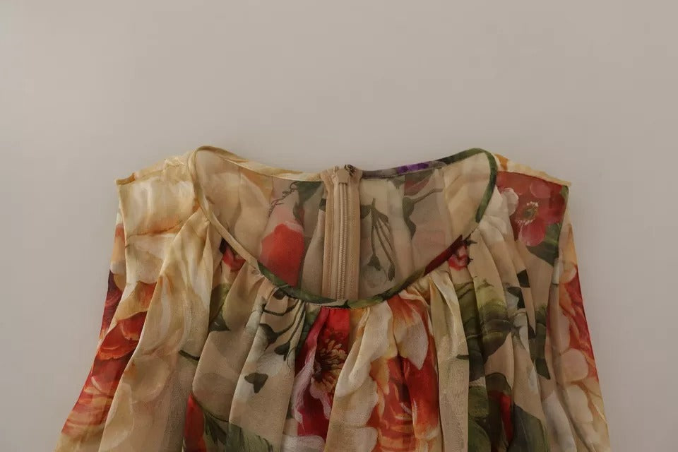Mini-robe sans manches Dolce & Gabbana beige à imprimé floral et col rond