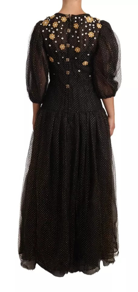Robe longue de bal Dolce & Gabbana noire avec broderie florale en cristal