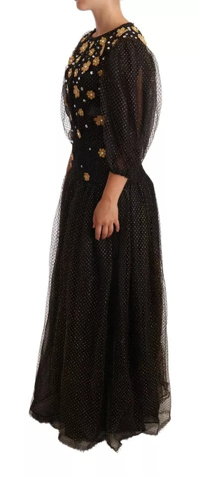 Robe longue de bal Dolce & Gabbana noire avec broderie florale en cristal