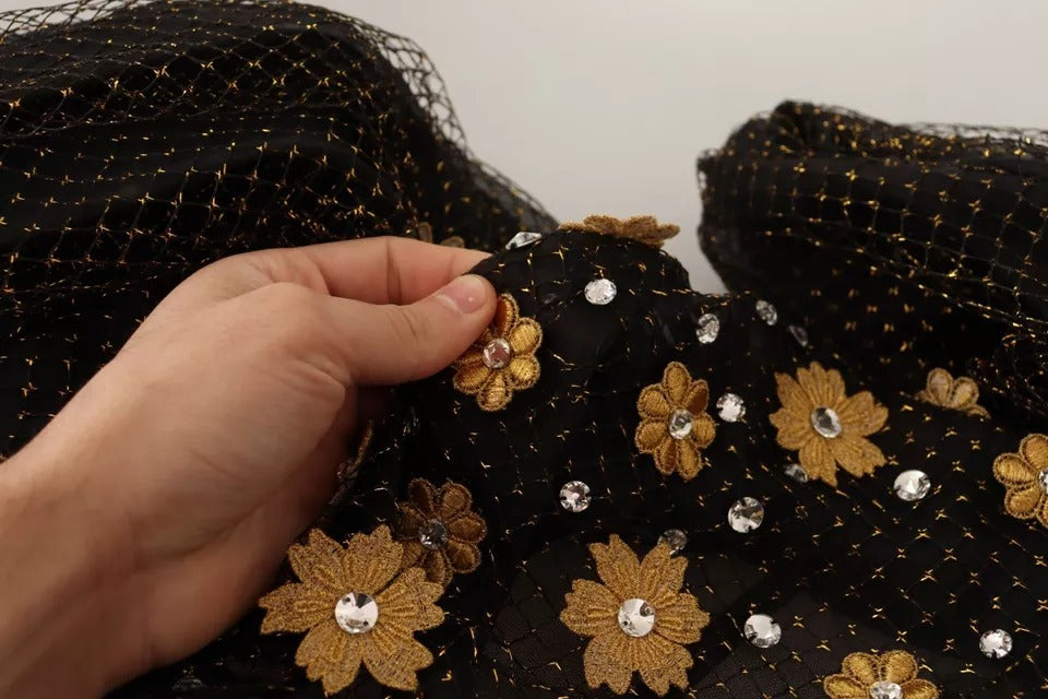 Robe longue de bal Dolce & Gabbana noire avec broderie florale en cristal