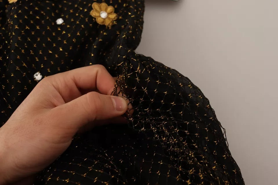 Robe longue de bal Dolce & Gabbana noire avec broderie florale en cristal
