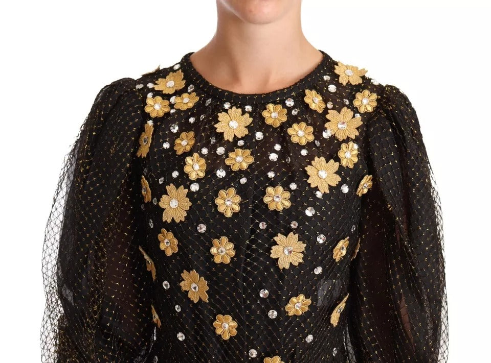 Robe longue de bal Dolce & Gabbana noire avec broderie florale en cristal
