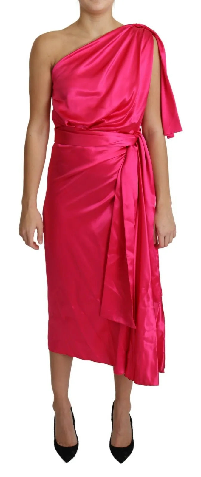 Robe Midi Rose Fushia Ajustée Asymétrique à Une Épaule Dolce & Gabbana