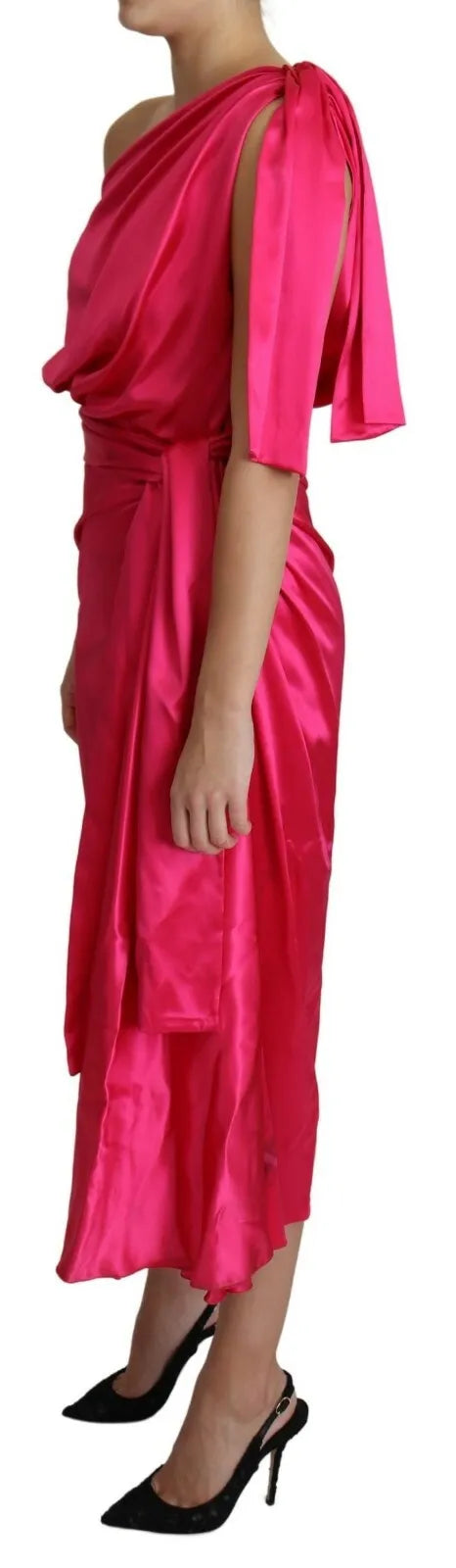 Robe Midi Rose Fushia Ajustée Asymétrique à Une Épaule Dolce & Gabbana