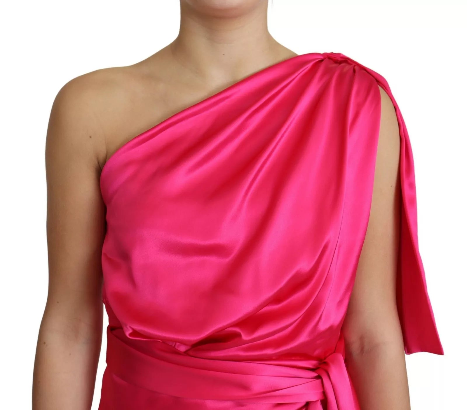 Robe Midi Rose Fushia Ajustée Asymétrique à Une Épaule Dolce & Gabbana