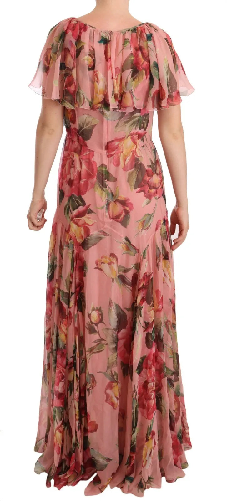 Robe longue superposée en soie rose imprimée de fleurs Dolce & Gabbana
