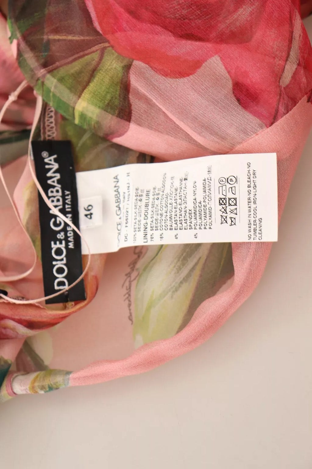 Robe longue superposée en soie rose imprimée de fleurs Dolce & Gabbana