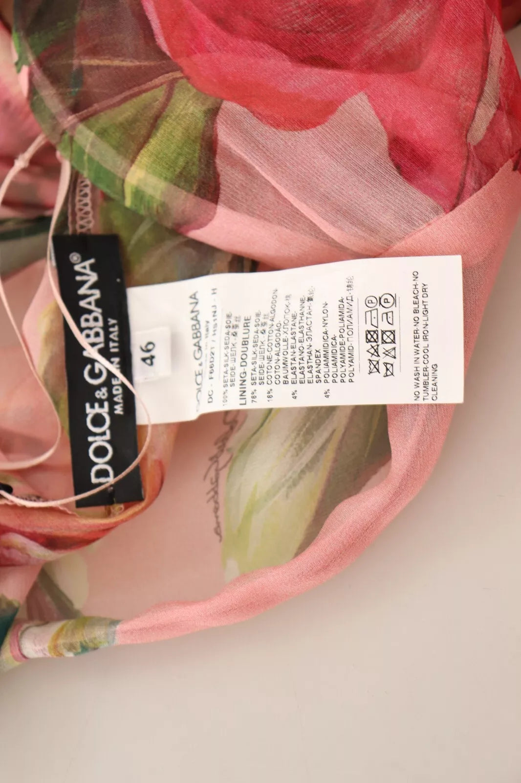 Robe longue superposée en soie rose imprimée de fleurs Dolce & Gabbana