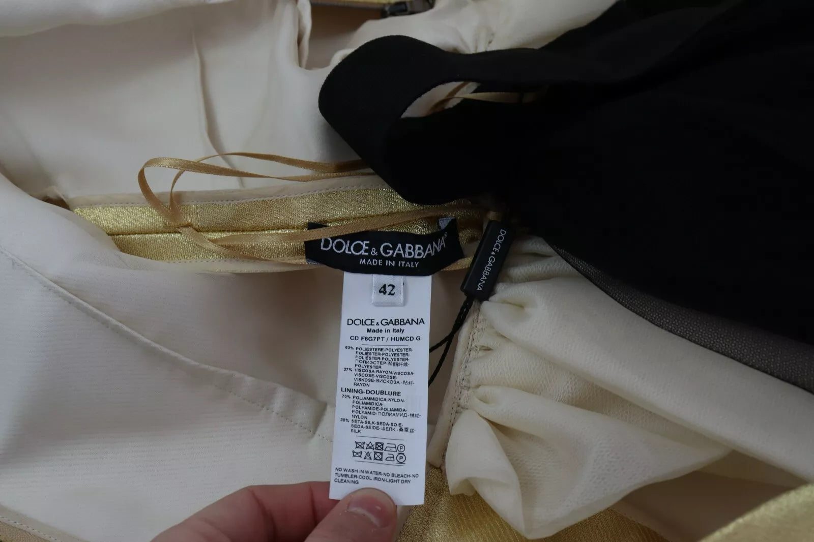 Robe trapèze sans manches en tulle de polyester doré Dolce & Gabbana