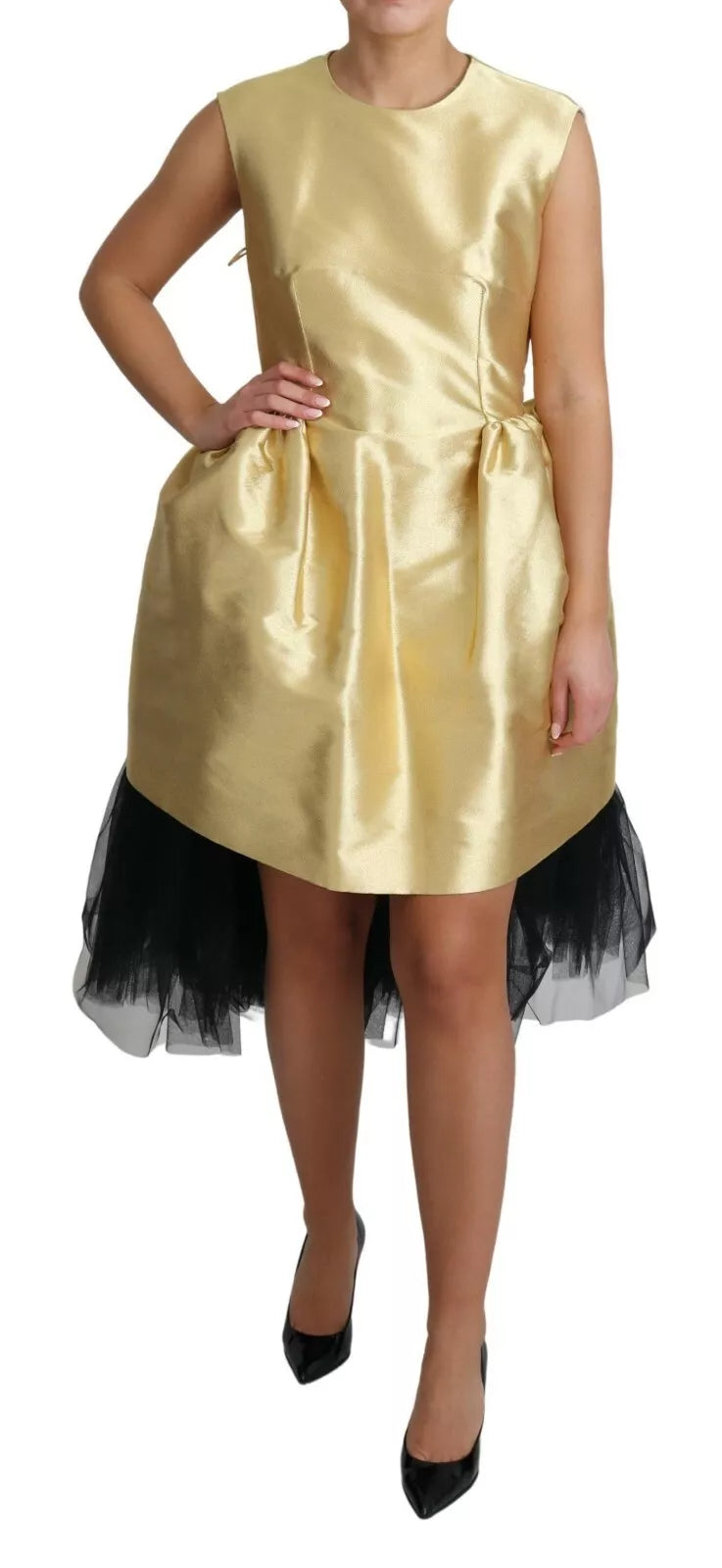Robe droite sans manches en tulle doré polyester Dolce & Gabbana
