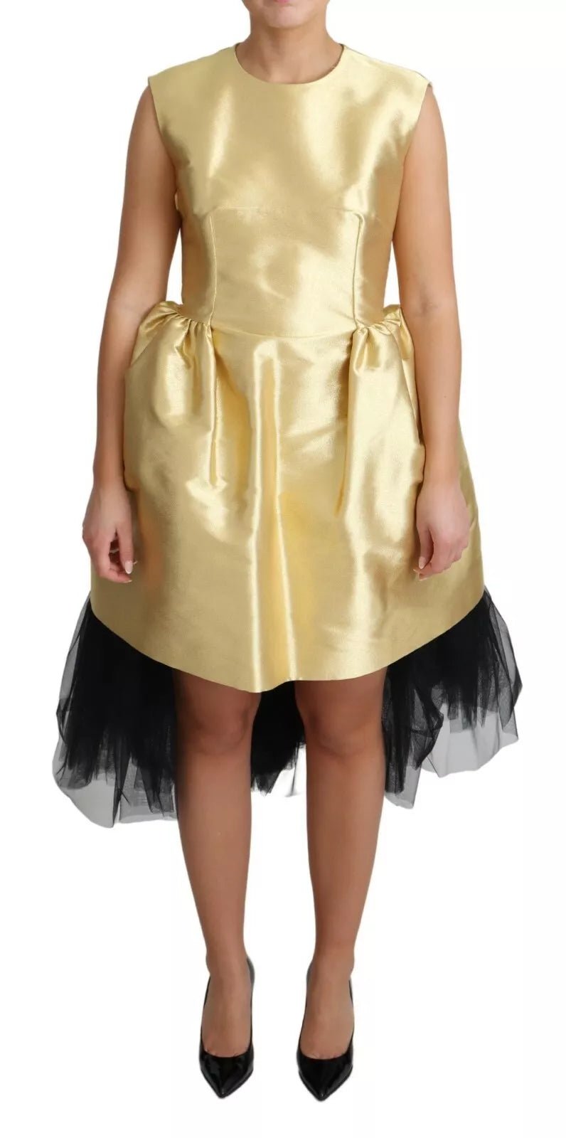 Robe droite sans manches en tulle doré polyester Dolce & Gabbana