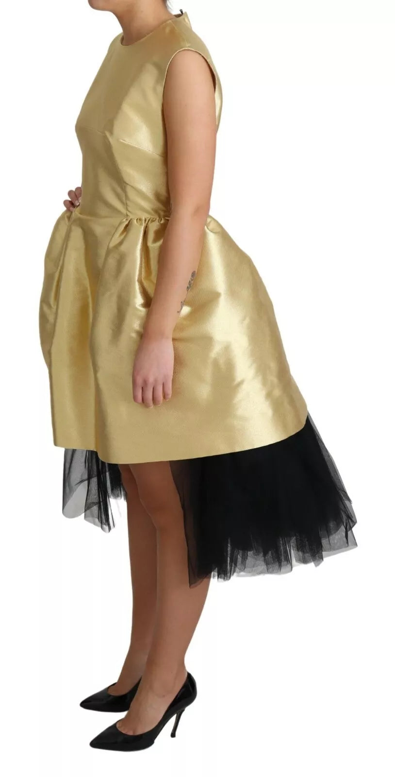 Robe droite sans manches en tulle doré polyester Dolce & Gabbana