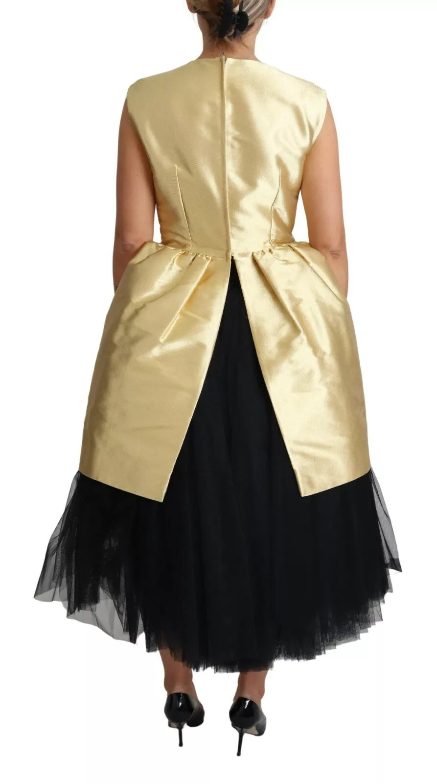 Robe droite sans manches en tulle doré polyester Dolce & Gabbana