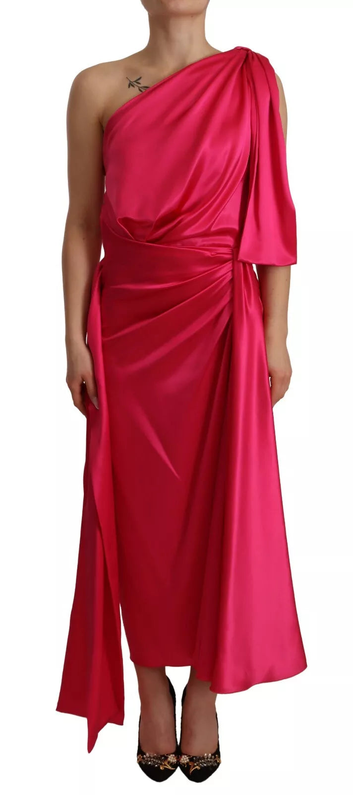 Robe midi asymétrique ajustée en soie rose Dolce & Gabbana