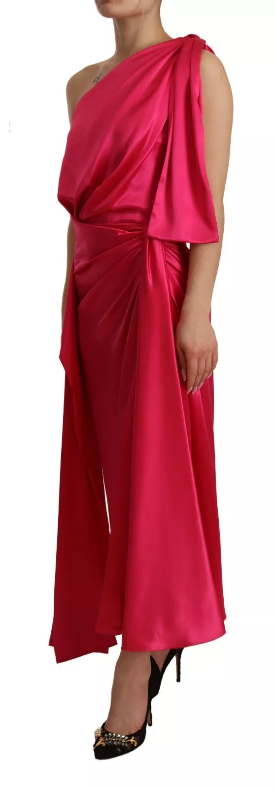 Robe midi asymétrique ajustée en soie rose Dolce & Gabbana