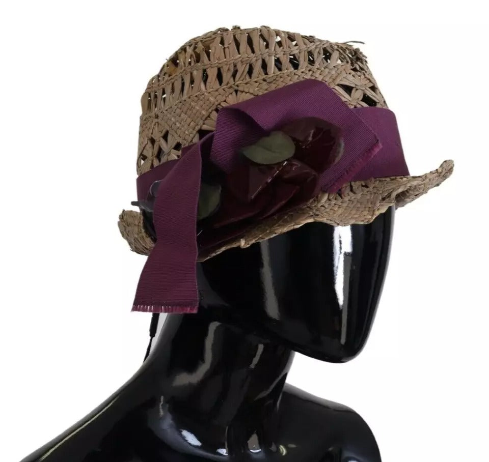 Chapeau de paille Dolce & Gabbana marron à ruban fleuri