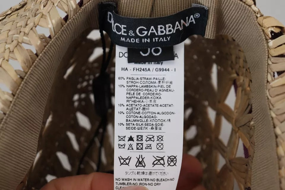 Chapeau de paille Dolce & Gabbana marron à ruban fleuri