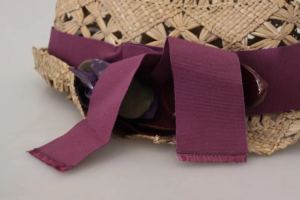 Chapeau de paille Dolce & Gabbana marron à ruban fleuri