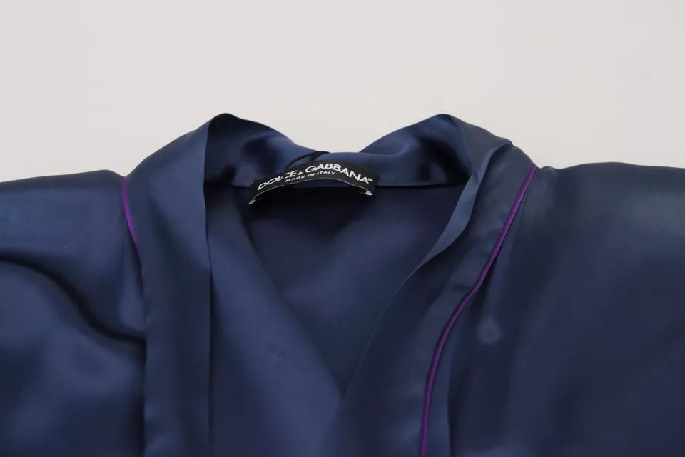 Robe Veste Dolce & Gabbana en Satin de Soie Bleu avec Ceinture à la Taille