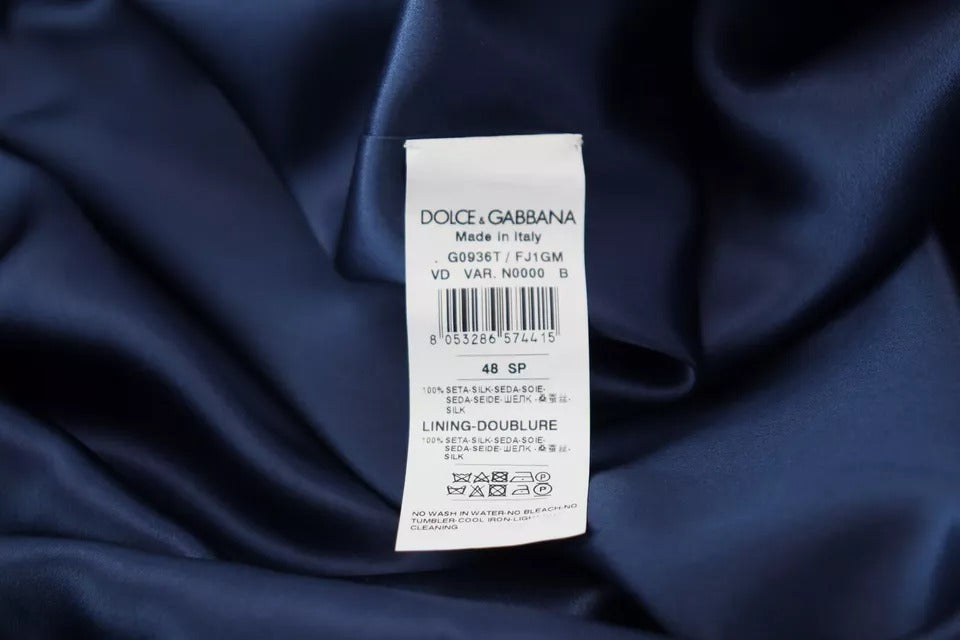 Robe Veste Dolce & Gabbana en Satin de Soie Bleu avec Ceinture à la Taille
