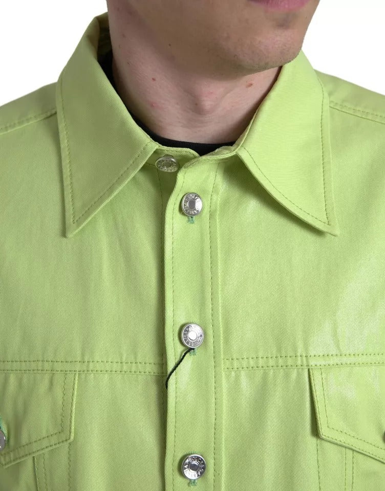 Chemise décontractée à col en coton vert Dolce & Gabbana