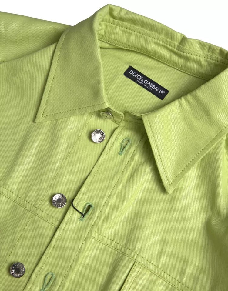 Chemise décontractée à col en coton vert Dolce & Gabbana